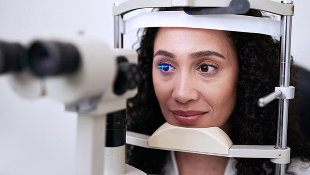 Woman getting eye exam