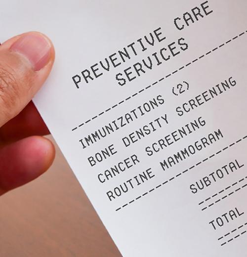 Preventive care receipt shows zero cost